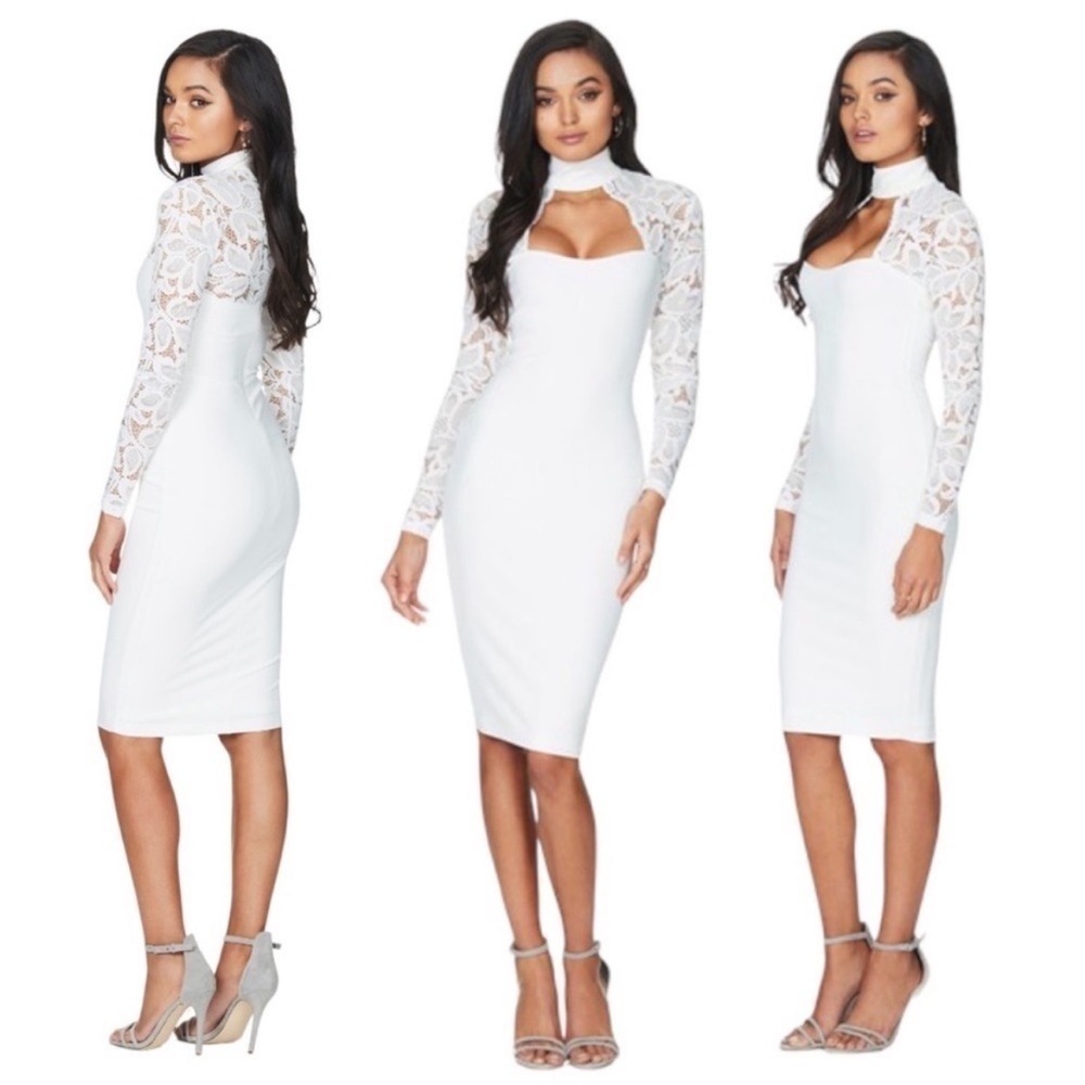 NWT Nookie Lady Lace Long Sleeve Midi Dress in White